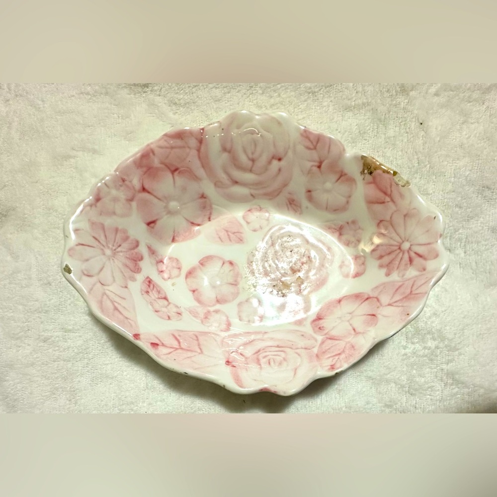 Vintage Hand Painted Porcelain Soap Dish; Has marks from tape but will clean up